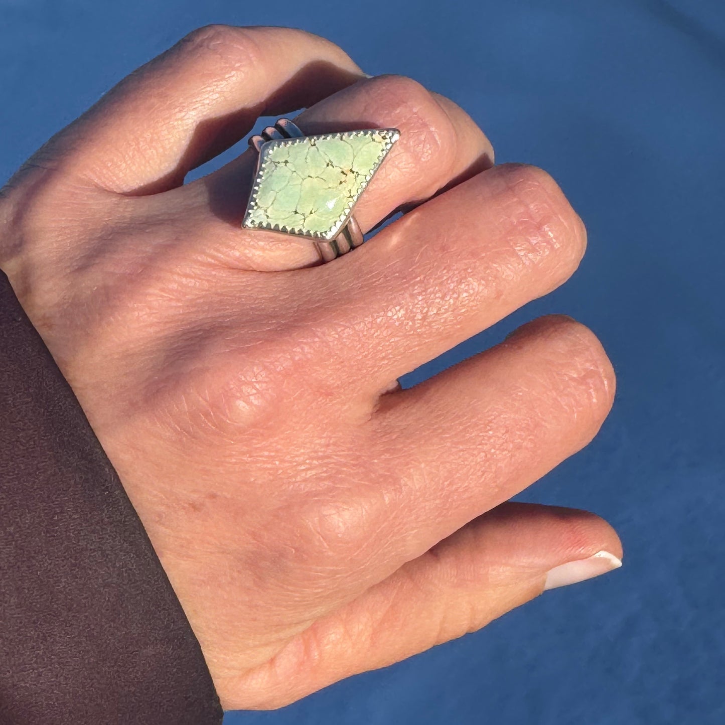 Carmel Mountain Variscite Shield Ring + Size 8.25