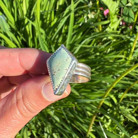 Carmel Mountain Variscite Shield Ring + Size 8.25