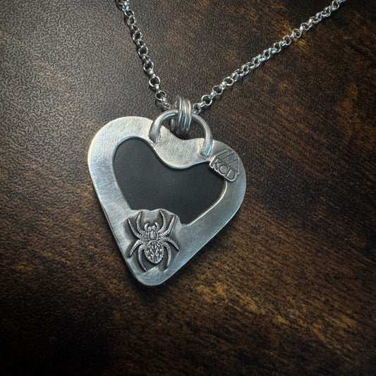 Black Jade Actinolite Heart Necklace + Spider | 18in