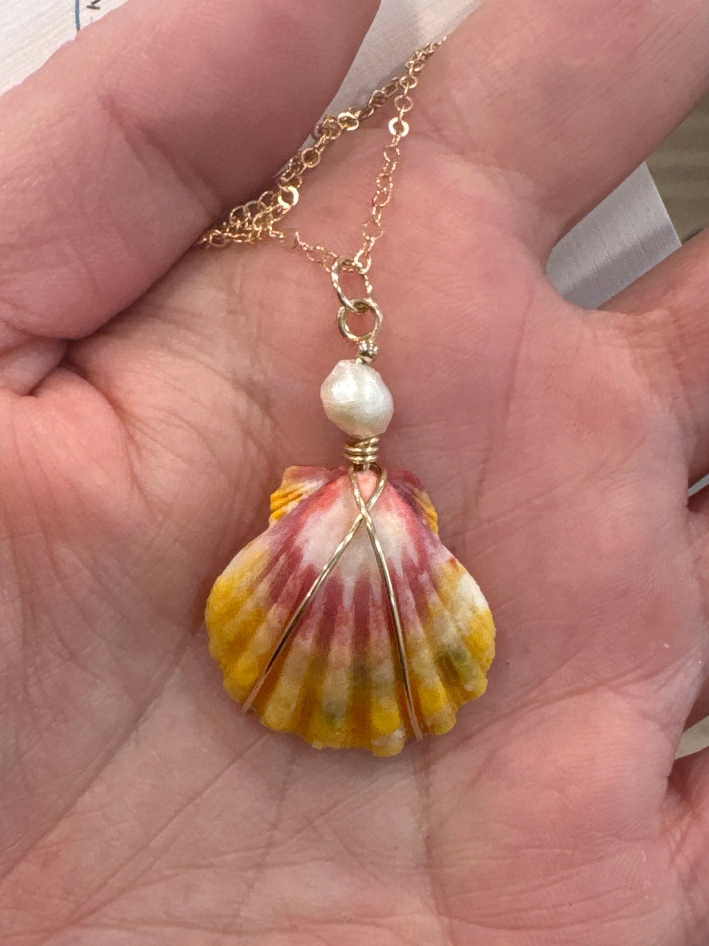 Pink + Yellow Sunrise Shell + Pearl | Gold Filled