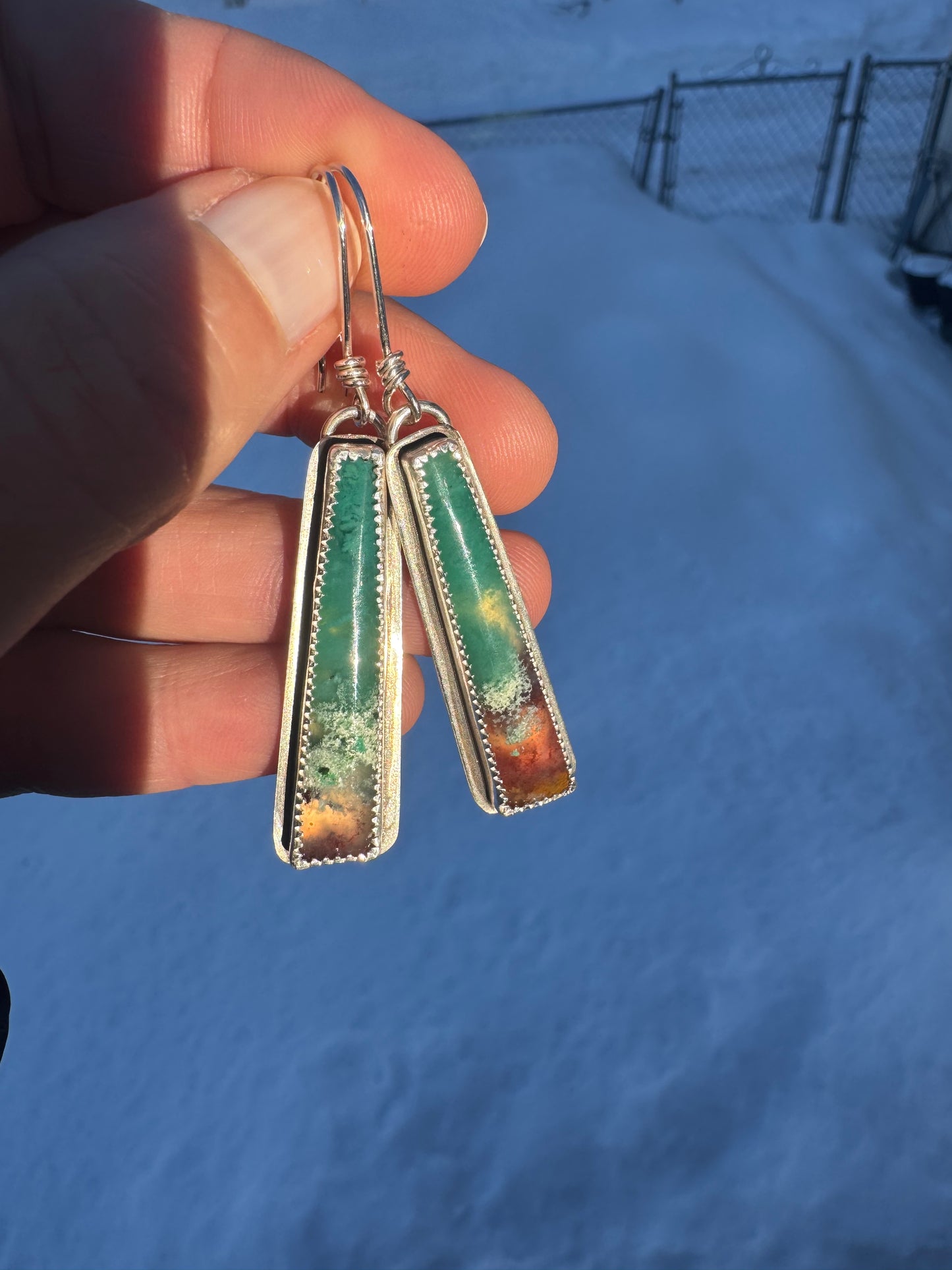 Opalized Palm Wood Drop Earrings