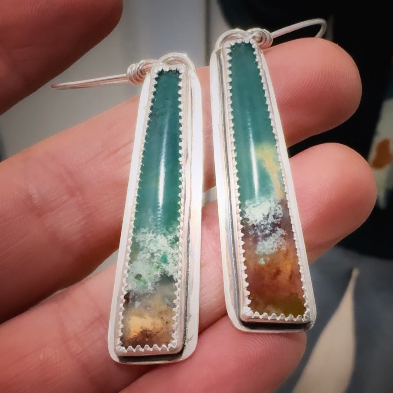 Opalized Palm Wood Drop Earrings