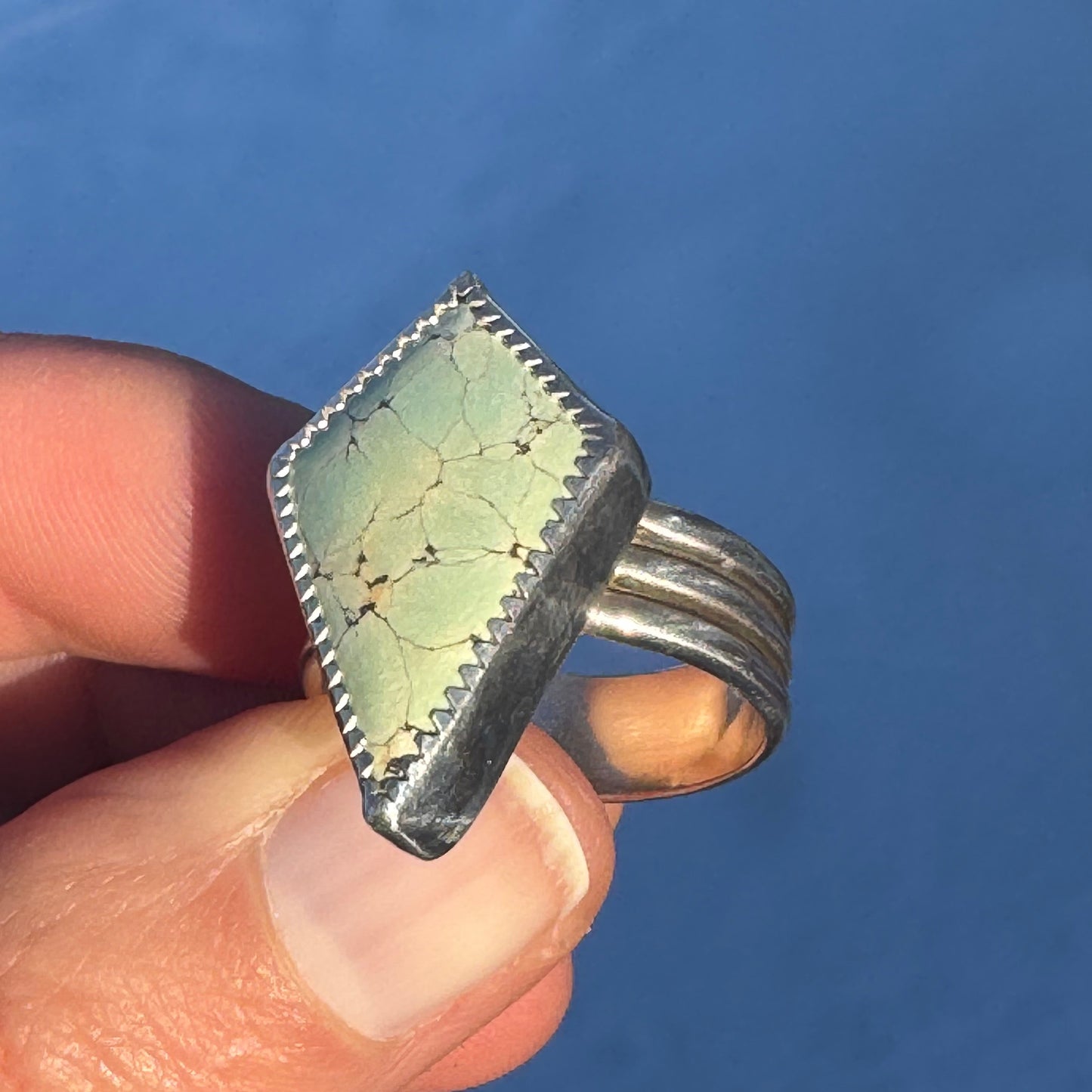 Carmel Mountain Variscite Shield Ring + Size 8.25