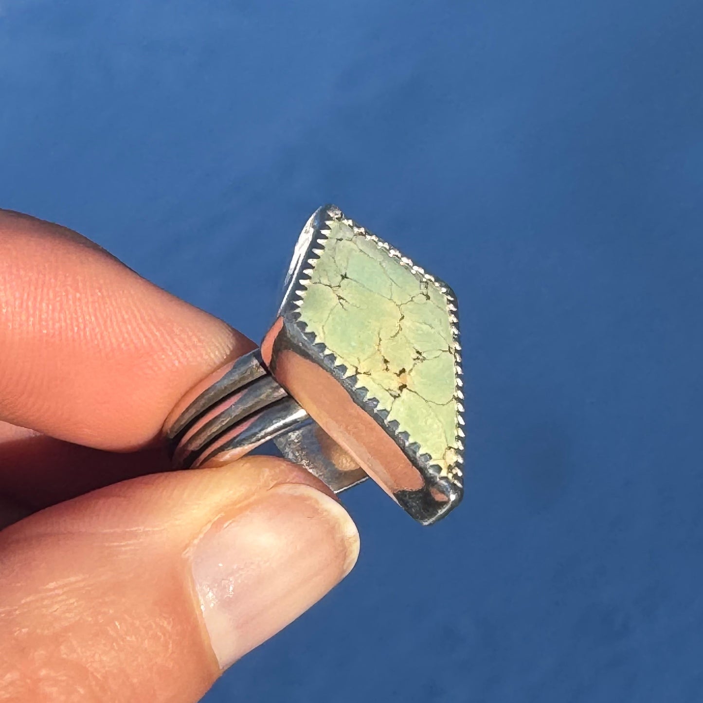 Carmel Mountain Variscite Shield Ring + Size 8.25