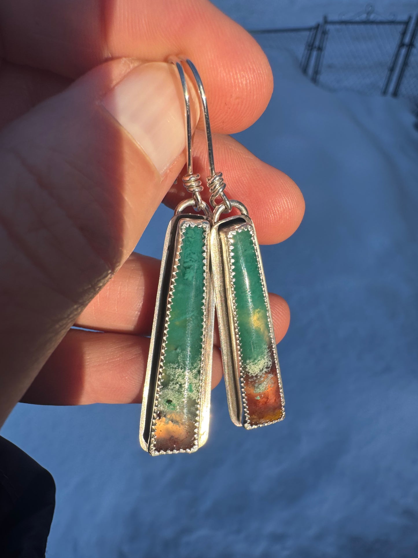 Opalized Palm Wood Drop Earrings