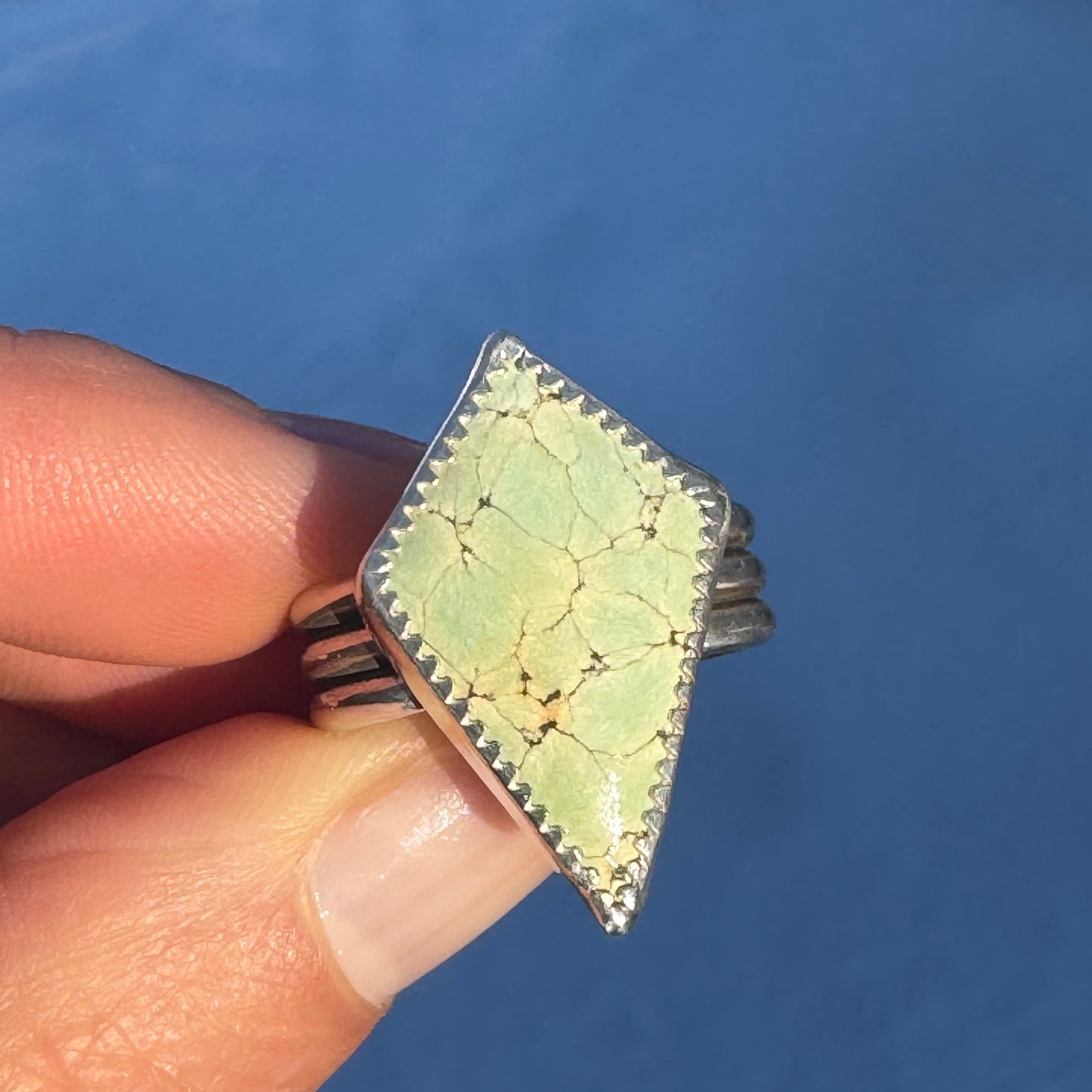 Carmel Mountain Variscite Shield Ring + Size 8.25