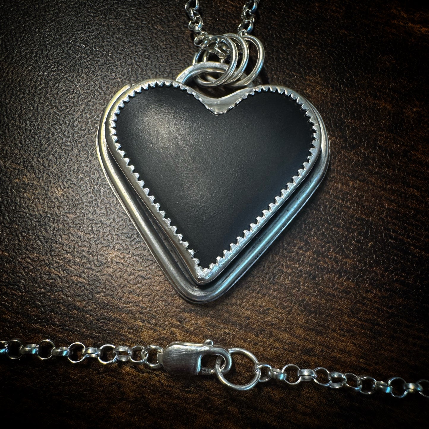 Black Jade Actinolite Heart Necklace + Spider | 18in