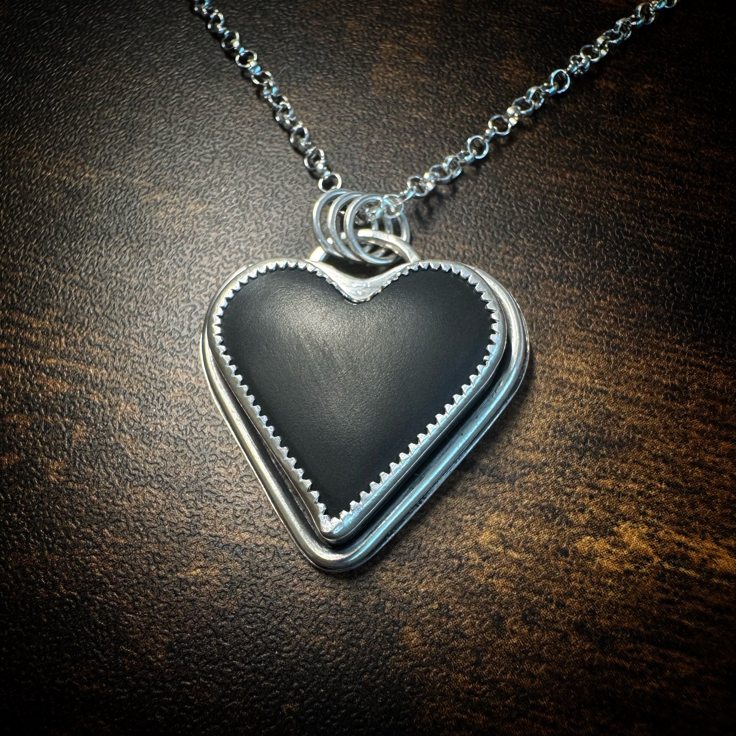 Black Jade Actinolite Heart Necklace + Spider | 18in