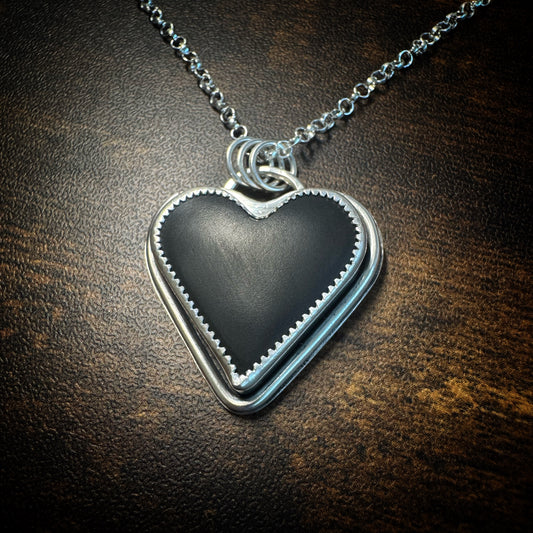 Black Jade Actinolite Heart Necklace + Spider | 18in