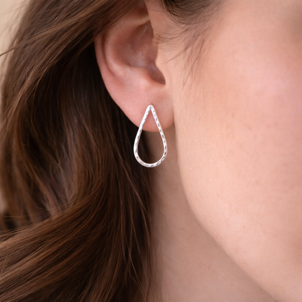 Hammered Tear Drop Stud Earrings