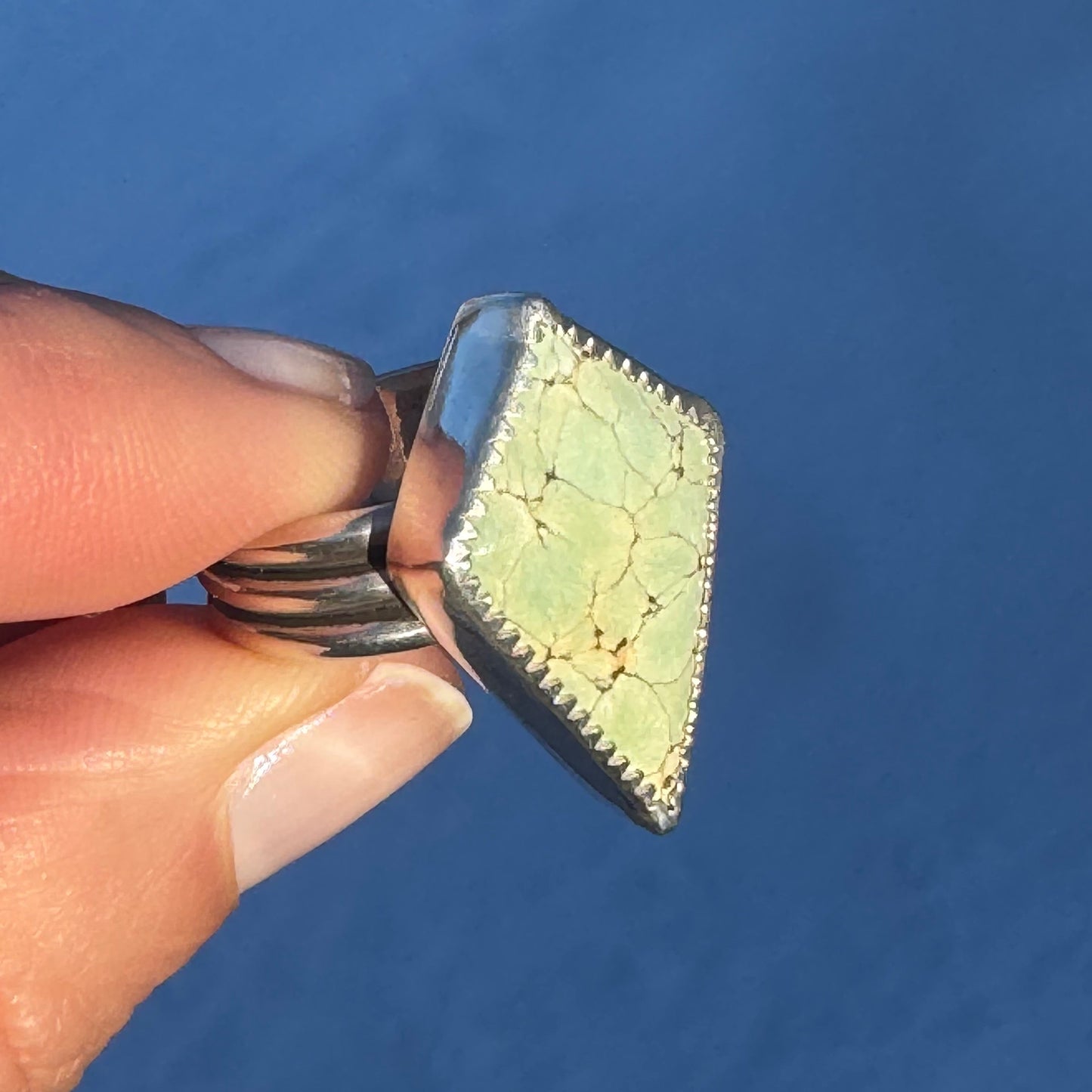 Carmel Mountain Variscite Shield Ring + Size 8.25