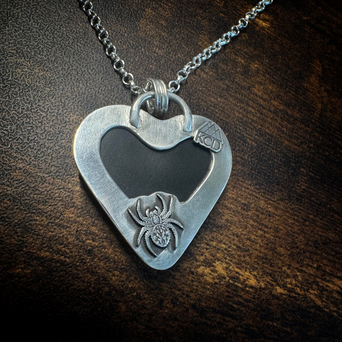 Black Jade Actinolite Heart Necklace + Spider | 18in